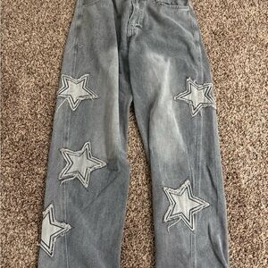 Men's Star Patterned Gray Jeans size S